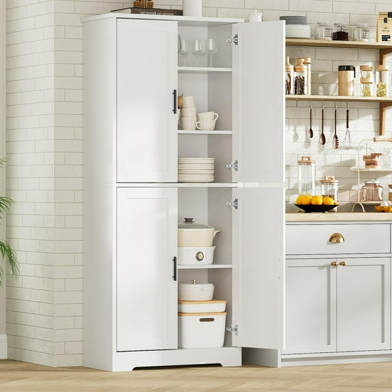 Yeshouse 70" Freestanding Pantry Cabinet - Elegant Storage Solution with 4 Doors and Customizable Shelving