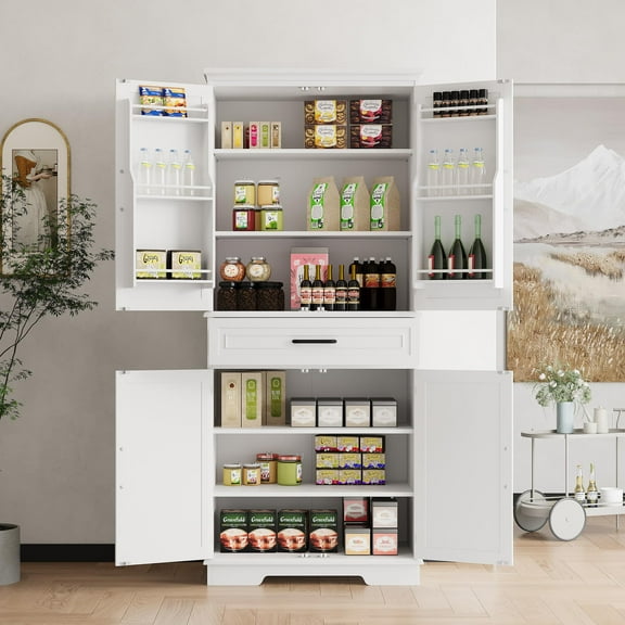 Yeshouse 71.7 Inch Kitchen Pantry Cabinet,Freestanding High Cupboard Bathroom Storage Cabinet with 2 Drawer & Cabinets, 3 Adjustable Shelves, 6 Door Shelves,for Living Room, Kitchen