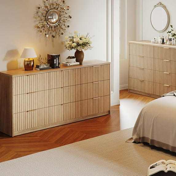 Yeshouse 8/9 Drawer Dresser for Bedroom, Fluted Dresser with Smooth Slides, Modern Chest of Drawers with Golden Handles for Bedroom, Living Room