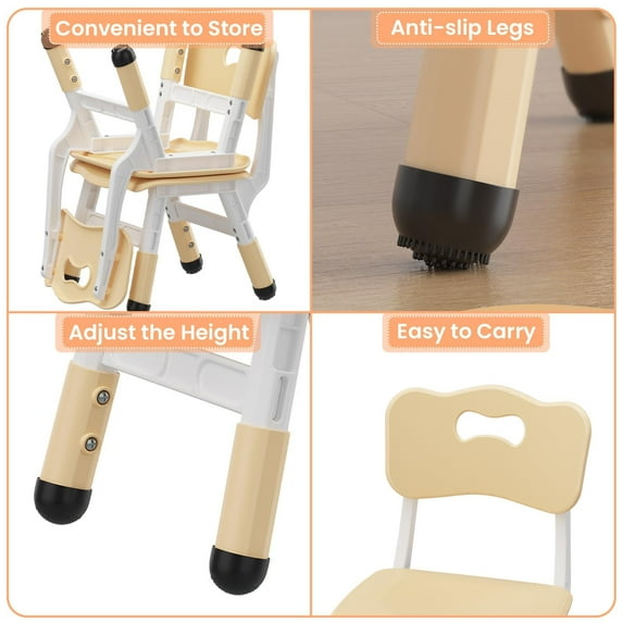 Yeshouse Adjustable Kids Chairs 3-Level Height | Heavy Duty 180LB Capacity | Lightweight Durable Plastic Chairs with Non-Slip Pads for Daycare, Classroom, Home Nursery – 2 Pack