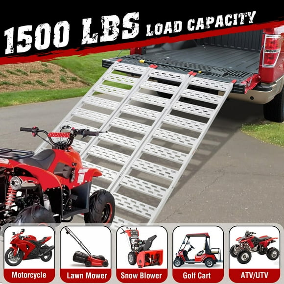 Yeshouse Aluminum Tri-Fold Ramp with Treads, 1500Lbs ATV Ramp with Load Straps, Folding Ramp for Motorcycles, Truck Bed, ATVS, UTVS, Trailer, Tractor,Lawnmowers, Snow Blowers,76" x50”