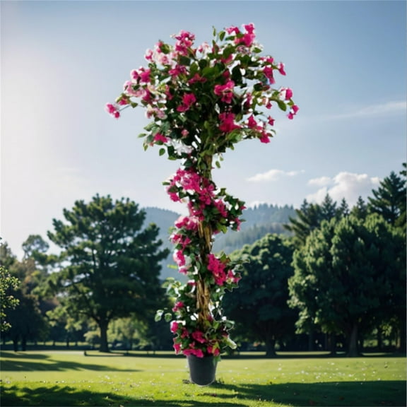 Yeshouse Artificial Bougainvillea Flowers Trees, Fake Bougainvillea Tall Tree with Black Plastic Potted, Outdoor Faux Blooming Plants for Indoor Front Porch Decor Home Office