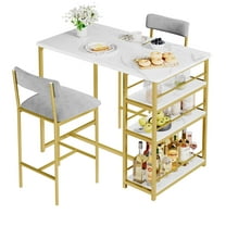 Yeshouse Bar Table & 2 Stools Set for Small Spaces, with 3 Shelves