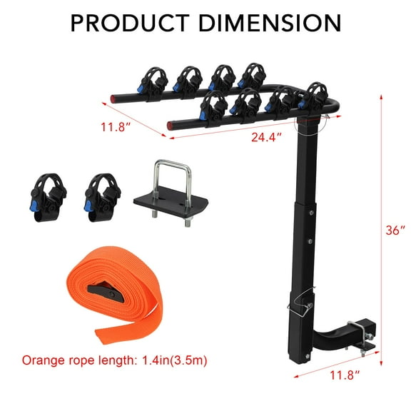 Yeshouse Bike Rack Hitch Mount for Cars, Foldable 4 Bikes Bicycle Car Racks with Hitch Tightener and Strap,Bike Carrier Rack Hitch for SUV