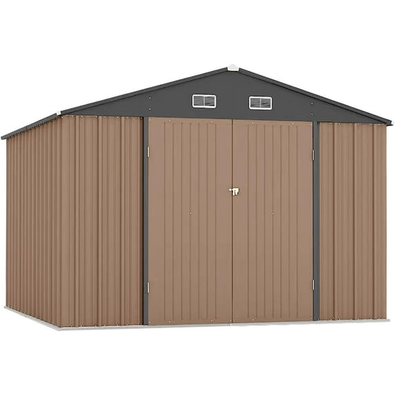 Yeshouse Brown 10x8ft Outdoor Storage Shed, Weatherproof Tool Organizer with Upgraded Structure & Secure Locking Door