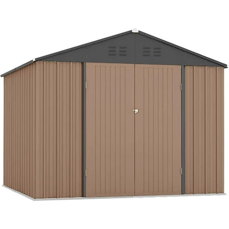 Yeshouse Brown 8x8 Ft Outdoor Storage Shed, Weatherproof Tool Organizer with Upgraded Structure & Secure Door