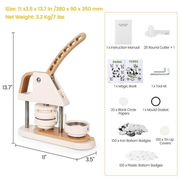 Yeshouse Button Maker Machine 58mm 3rd Gen, 100pcs Button Parts, Installation Free 58mm(2.25in) DIY Pin Badge Button Maker Press Machine