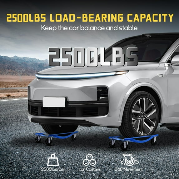 Yeshouse Car Wheel Dolly Set of 4, Vehicle Rollers Dolly for Moving Car with Heavy Duty 3.5 Inch Steel Wheels, 24x15 inches, Capacity 10000LBS