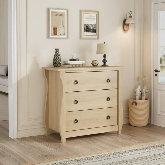 Yeshouse Compact 3-Drawer Dresser - Stylish Boho Storage Unit with Curved Legs and Rattan Accents for Small Spaces