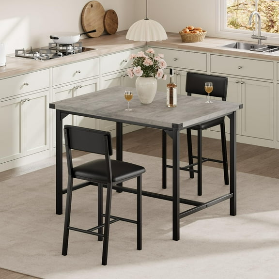 Yeshouse Counter Height Dining Set for 2, Table with Backrest Stools, Footrest, Corner Protector, Ideal for Apartments