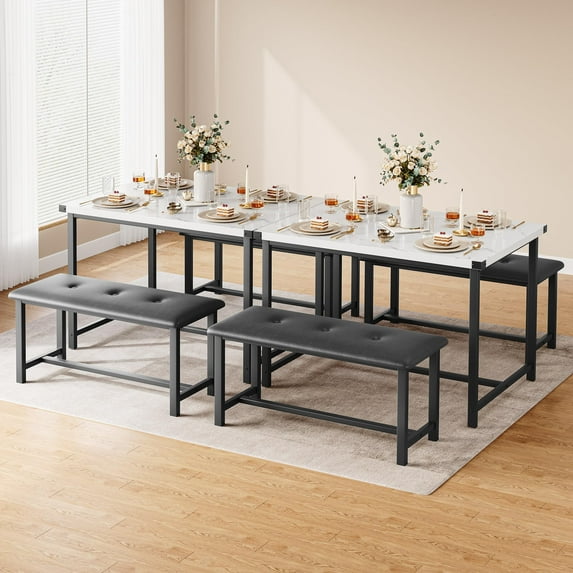 Yeshouse Dining Table with 2 Benches, Dining Room Table Set for 4, Kitchen Table with 2 Upholstered Benches Rectangular Space Saving for Apartment, Dining Room, Kitchen, 44.5 Inches Large