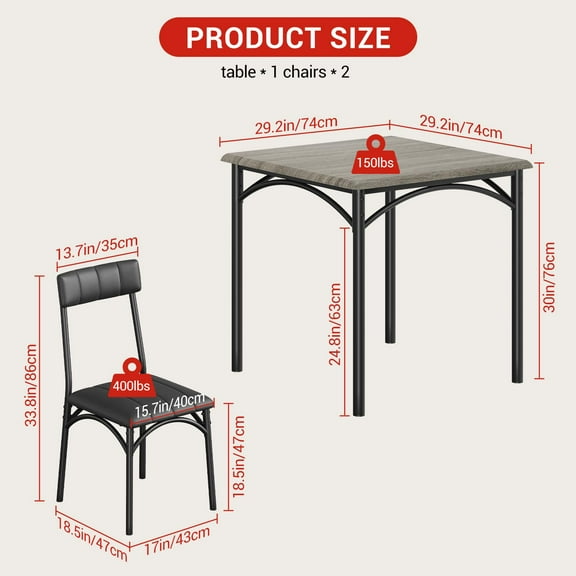 Yeshouse Dining Table Set for 2 with Upholstered Chairs, Kitchen Table and Chairs for 2, 3 Piece Dining Room Table Set, for Small Space, Apartment, Studio