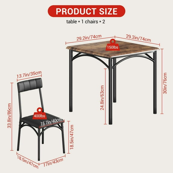 Yeshouse Dining Table Set for 2 with Upholstered Chairs, Kitchen Table and Chairs for 2, 3 Piece Dining Room Table Set, for Small Space, Apartment, Studio