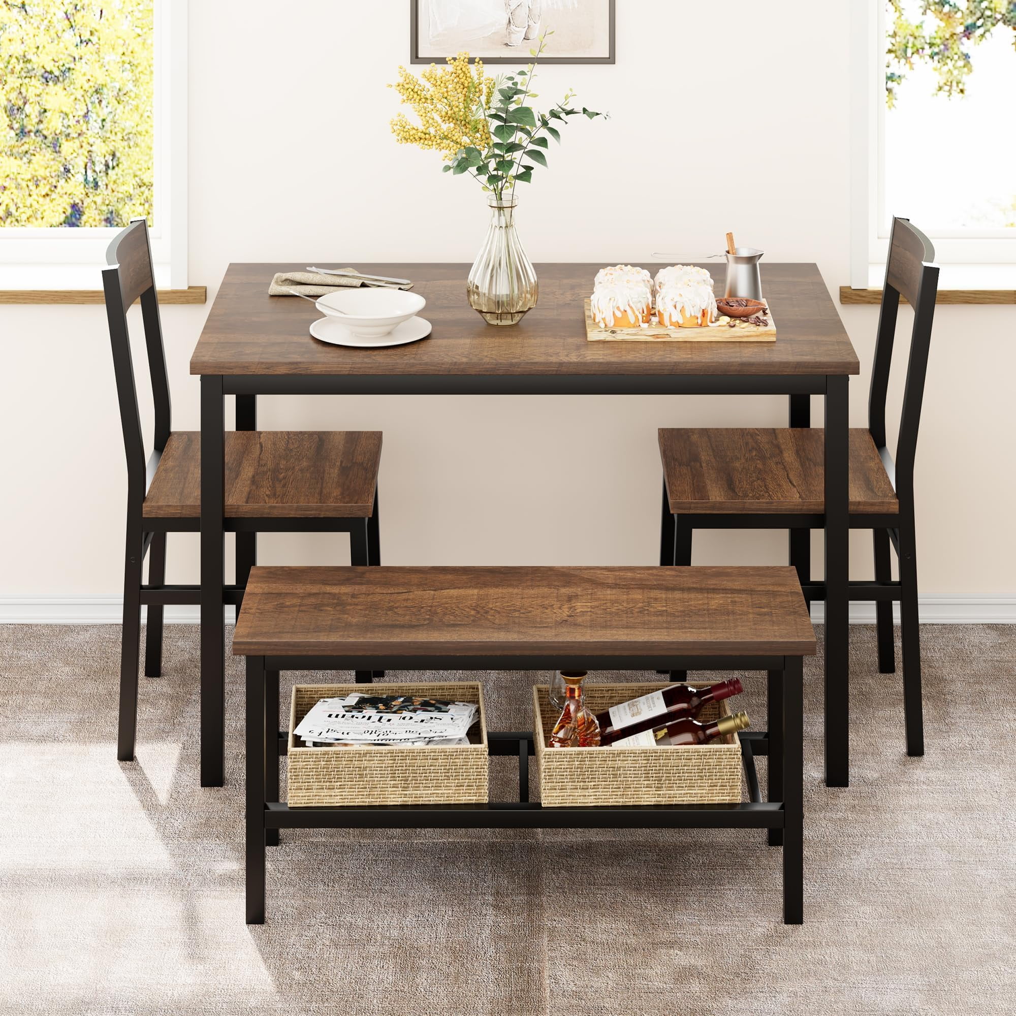 Yeshouse Dining Table Set for 4 with Bench, Kitchen Table Set with ...