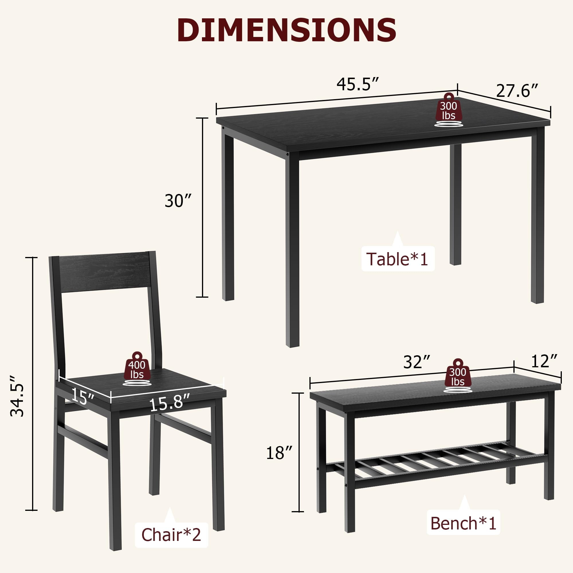 Yeshouse Dining Table Set for 4 with Bench, Kitchen Table Set with ...