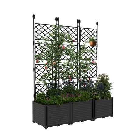 Yeshouse Durable Raised Planter with Trellis for Small Outdoor Spaces