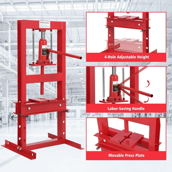 Yeshouse EliteEdge 6T Hydraulic Shop Press Bearing Press with Jack Press, Shop Floor Press with Plate Adjustable Working Table Height, Red