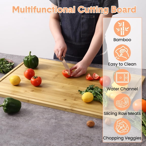 Yeshouse Extra Large Bamboo Cutting Board for Kitchen, Wooden Cutting Board for Kitchen, with Juice Groove and Handles, Over Sink Chopping Board for Meat, Vegetables, Turkey Carving
