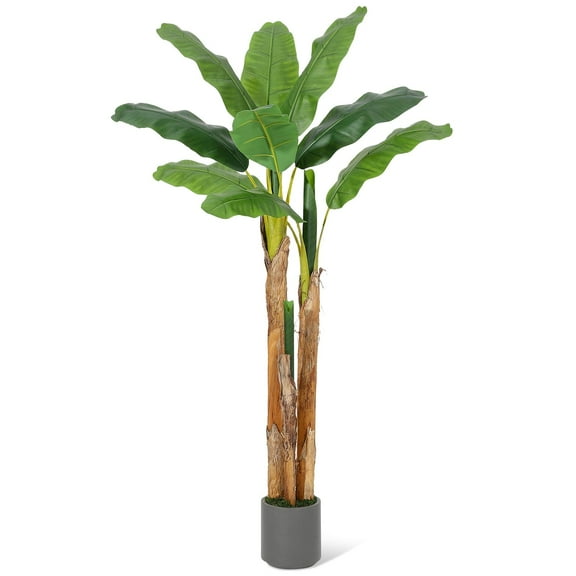 Yeshouse Faux Banana Leaf Tree in Modern Grey Pot, Tall Artificial Plant for Home, Poolside, Patio & Office