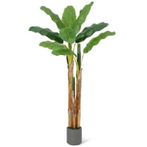 Yeshouse Faux Banana Leaf Tree in Modern Grey Pot, Tall Artificial Plant for Home, Poolside, Patio & Office