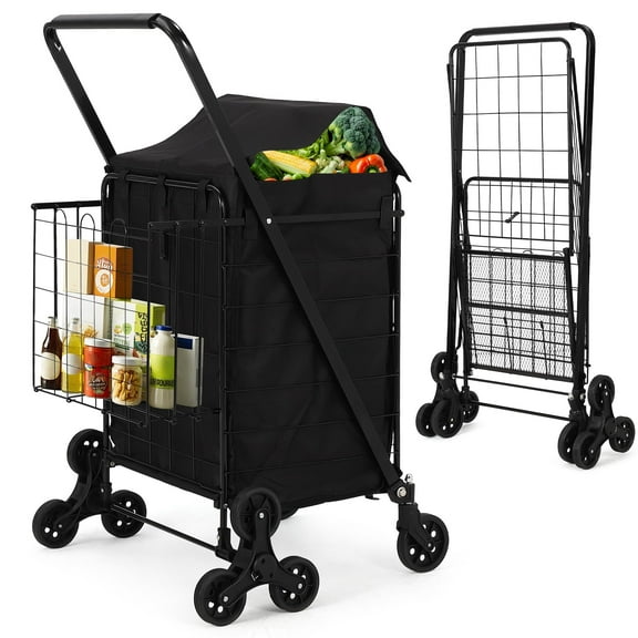 Yeshouse Folding Stair Climbing Cart with 360° Rolling Wheels & Waterproof Basket, Lightweight Trolley for Groceries & Laundry