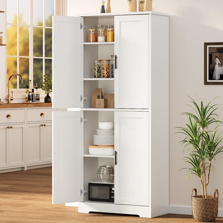 Yeshouse Freestanding Pantry Cabinet, 70 Inch Tall Storage Cupboard with 4 Doors, Adjustable Shelves for Kitchen, Dining, Bath
