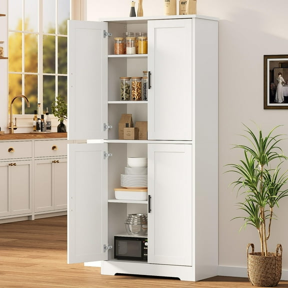 Yeshouse Freestanding Pantry Cabinet, 70 Inch Tall Storage Cupboard with 4 Doors, Adjustable Shelves for Kitchen, Dining, Bath