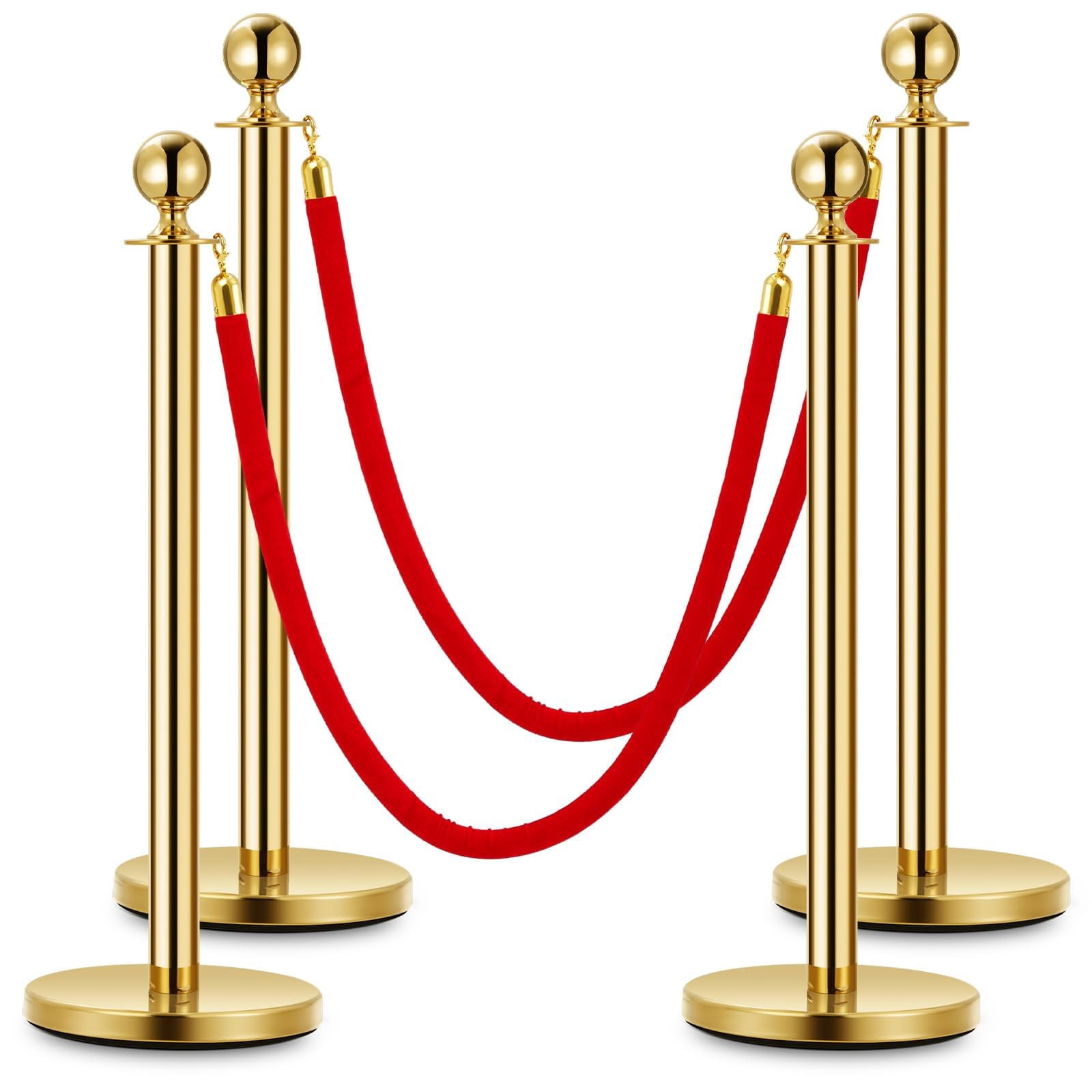 Yeshouse Gold Stanchion Post Queue Set, 38" Safety Barriers with Red ...
