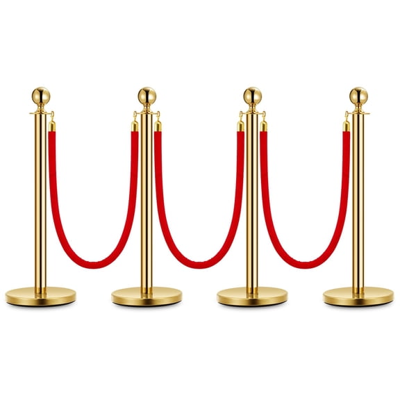 Yeshouse Gold Stanchion Post Queue Set, 38" Safety Barriers with Red Velvet Rope for Events, Parties, Crowd Control