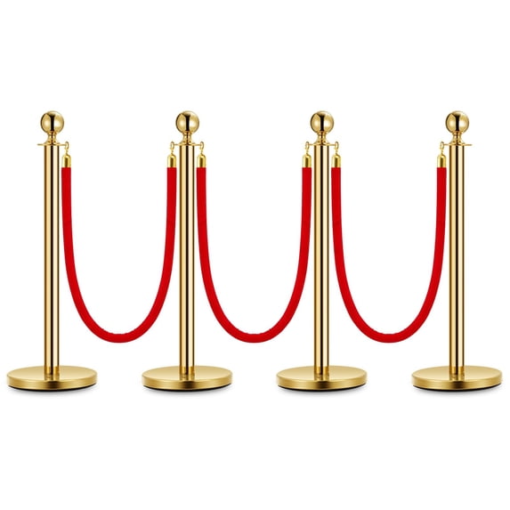 Yeshouse Gold Stanchion Post Queue Set, 38" Safety Barriers with Red Velvet Rope for Events, Parties, Crowd Control