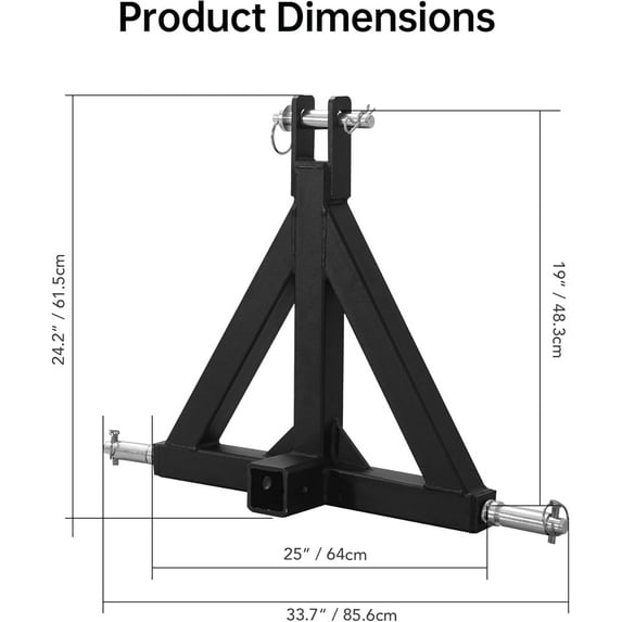 Yeshouse Heavy Duty 3 Point Tractor Drawbar 2" Stabilized Steel Tow Hitch Receiver for Trailers & Implements Quick Hitch Drawbar Adapter for Farming and Hauling