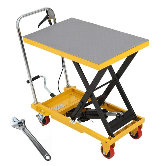 Yeshouse Heavy Duty Hydraulic Scissor Lift Table, 1100 LBS Capacity, 35.4", Rolling Cart with No-Slip Pad, Yellow