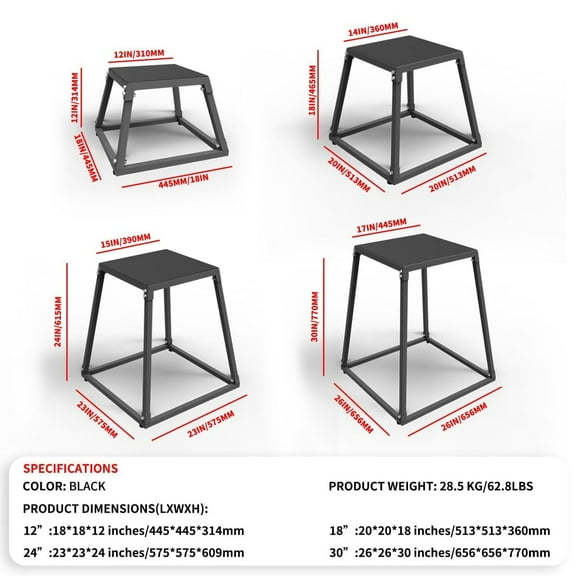 Yeshouse Heavy Duty Steel Plyo Box for Exercise (12, 18, 24, 30 Inch) with Rubber Pads, Plyometric Jumping Box Metal Exercise Step Up Box for Strength Training, Conditioning & Step Up Workouts