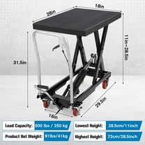 Yeshouse Hydraulic Lift Table Cart, 500 Lbs Capacity 28.5" Lifting Height Hydraulic Table Cart, Single Scissor Lift Cart with 4 Wheels and Non-Slip Pad for Material Handling