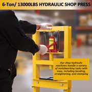 Yeshouse Hydraulic Press 6 Ton Hydraulic Shop Press, H-Frame Garage Floor Benchtop Press Adjustable Shop Press with Plates, Adjustable Working Table Height, for Gears and Bearings