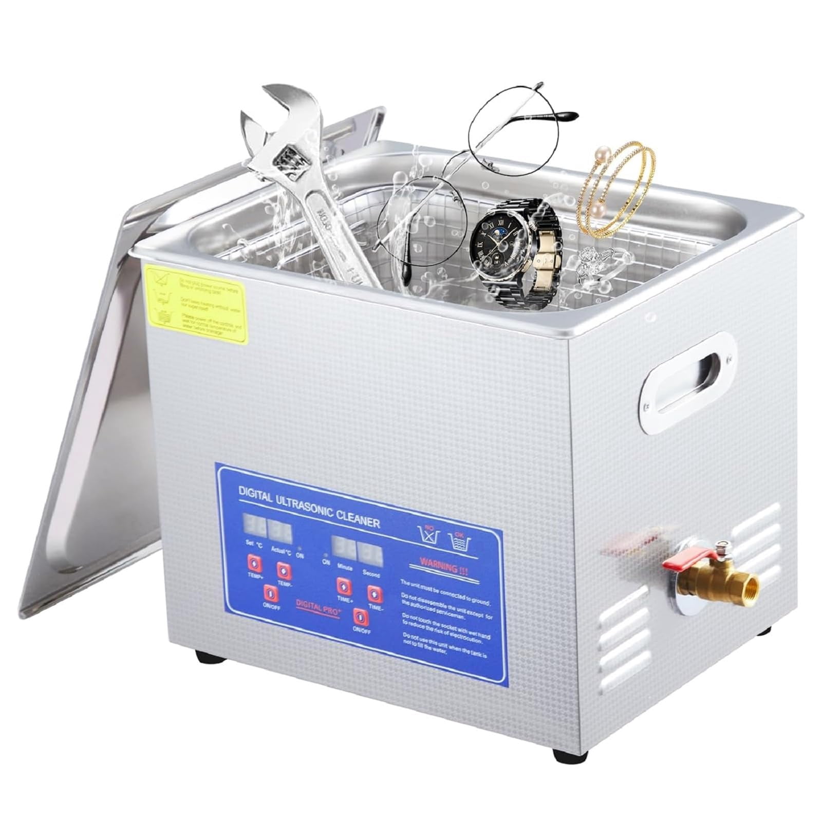 Yeshouse Industrial 10L/2.64Gal Ultrasonic Cleaner 240W 40kHz | Heated Heavy-Duty Tank & Digital Timer | for Automotive Parts, Dental Equipment, Precision Components, Jewelry & Optical Tools