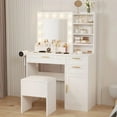 thumbnail image 1 of Yeshouse Lighted Vanity Desk Set, Makeup Table with Adjustable Mirror, Drawers, Chair, 3 Light Modes & Hairdryer Holder, 1 of 7