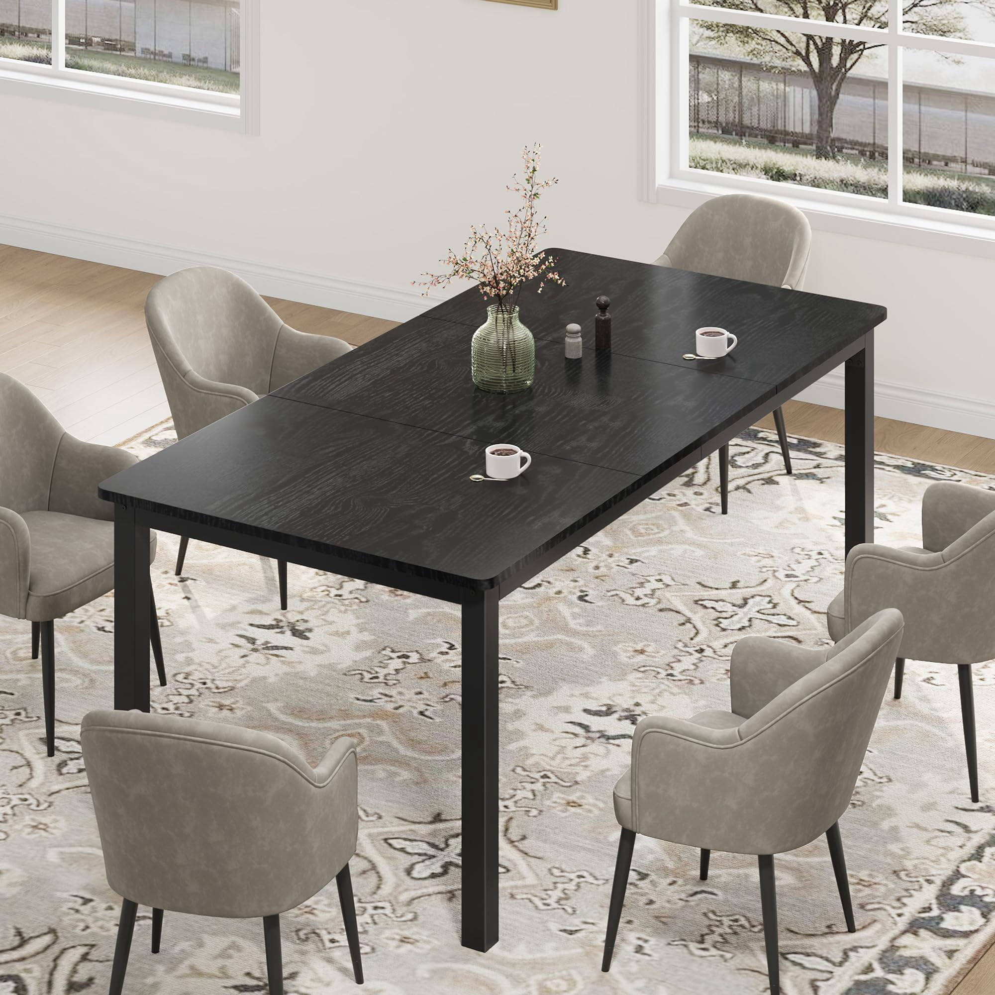 Yeshouse Long Industrial Dining Table, 71"/79" Sturdy Metal Frame Kitchen Table, Round Corner Design, Seats 6-8, Easy Assembly