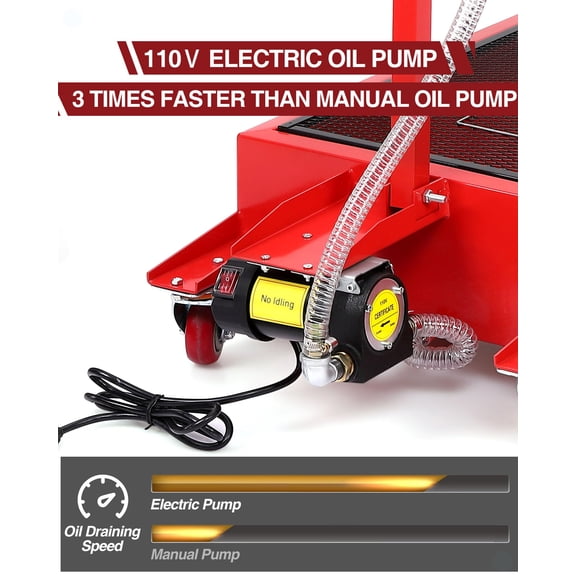 Yeshouse Low Profile Electric Oil Drain Cart - 20 Gallon Capacity, 110V Pump, 8FT Hose & Folding Handle, Rolling Oil Drain Pan for Cars, Trucks, Buses, RVs, Red