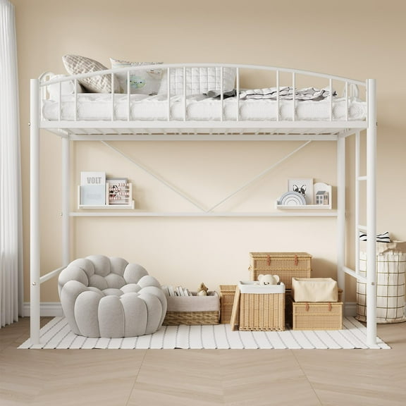 Yeshouse Metal Loft Bed, Twin Size with Ladder, Arched Guardrail, Sturdy Steel Slats Support