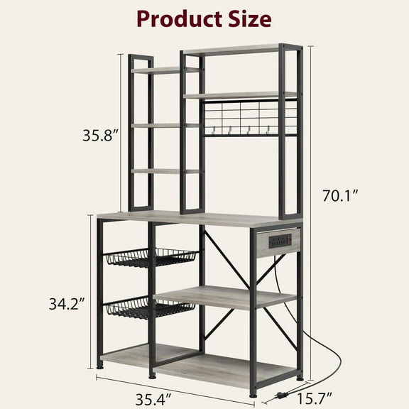 Yeshouse Microwave Stand, with Storage, with Power Output, 7-Tier Kitchen Bakers Racks, with Hook, Baker Rack for Kitchen, Dining Room, Bakery