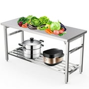 Yeshouse MilleLoom 60 x 24 Inch Stainless Steel Prep Table, Commercial Worktables & Workstations with Adjustable Undershelf, Heavy Duty Folding Kitchen Island for Restaurant Kitchen Laundry