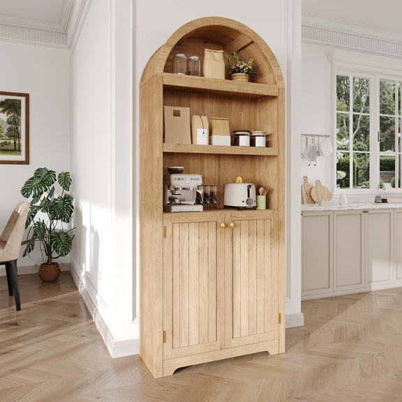 Yeshouse Modern 5-Tier Arched Bookcase Cabinet, 71.6" Tall Storage with Doors & Adjustable Shelves for Living Room, Bedroom