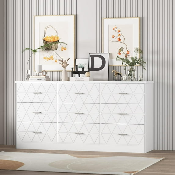 Yeshouse Modern 9-Drawer Dresser, 63 Inch Bedroom Chest with Built-in Power Outlet, Storage for Living Room