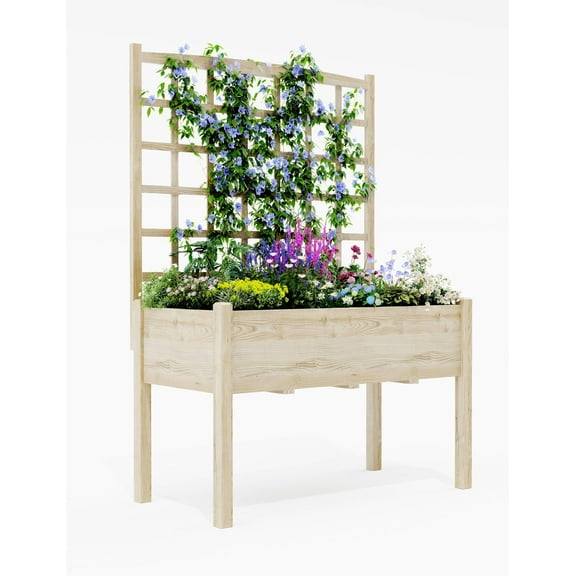 Yeshouse Natural Fir Wood Planter Box with Drainage System and Beautiful Finish, Perfect for Small Gardens and Vertical Planting