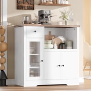 Yeshouse Pantry Storage Cabinet, Multipurpose Kitchen Sideboard with Drawer, 3 Doors & Adjustable Shelving