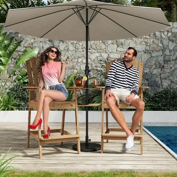 Yeshouse Patio Tall Adirondack Chairs Bar Chairs, Outdoor Adirondack Barstools with Connecting Tray, Bar Stool Chair with High Back for Deck, Balcony, Backyard, Bar Height Adirondack Chairs Set of 2