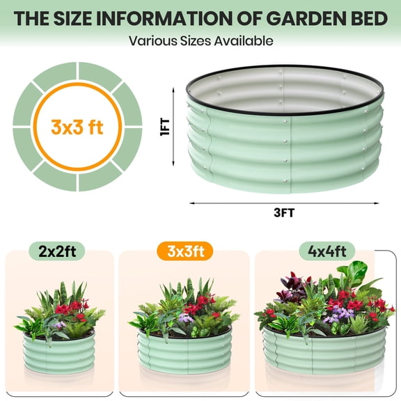 Yeshouse Round Galvanized Raised Garden Bed - 2FT/3FT/4FT Sizes - Outdoor Flower & Vegetable Bed - Heavy - Duty & Open - Bottom Design