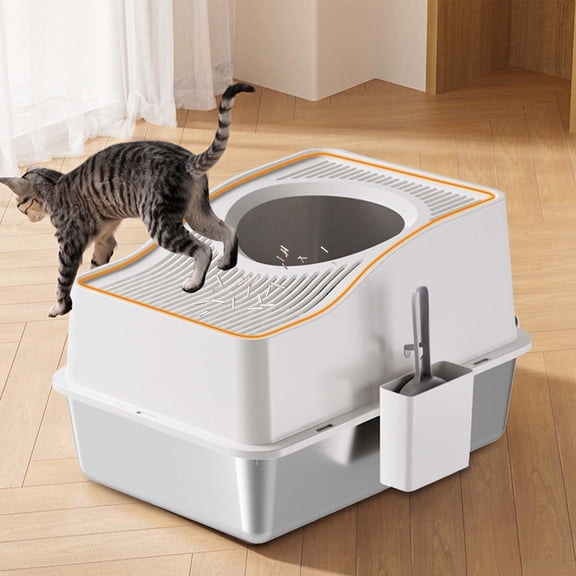 Yeshouse Stainless Steel Litter Box with Lid, Extra Large Enclosed Cat Litter Box for Big Cats, Anti-Leakage Metal Kitty Box with High Sided Enclosure Scoop Pedal & Non-Slip Mat Easy to Clean