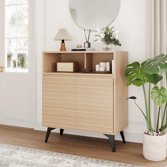 Yeshouse Storage Cabinet for Dining Room & Entryway, Modern Fluted Buffet with Adjustable Shelves, Sideboard